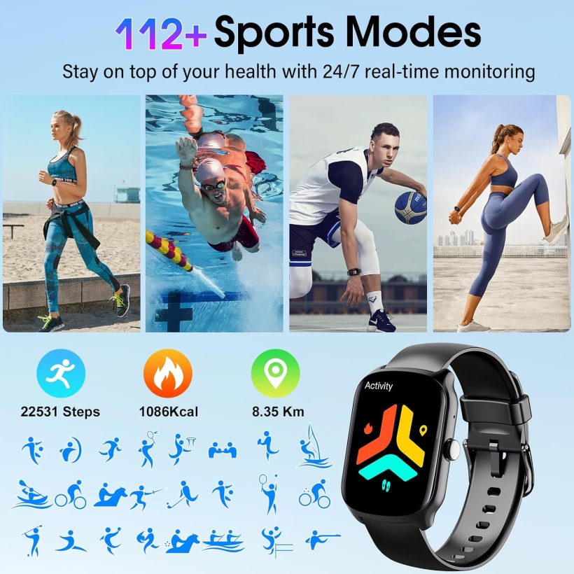 Smart Watch for Men Women (Dial/Answer Calls), 1.95"HD Curved Screen Smartwatch, Heart Rate/Sleep Monitor Fitness Watches, 112+ Sports Modes Activity Trackers, IP68 Waterproof Watch for Android iOS - Image 4