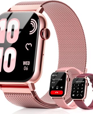 Smart Watches for Women, 1.83" HD Fitness Tracker (Answer/Make Calls), 120+ Sport Modes with Heart Rate/Sleep Monitor, IP68 Waterproof, 3 Bands, Fitness Watch for iOS Android, Pink