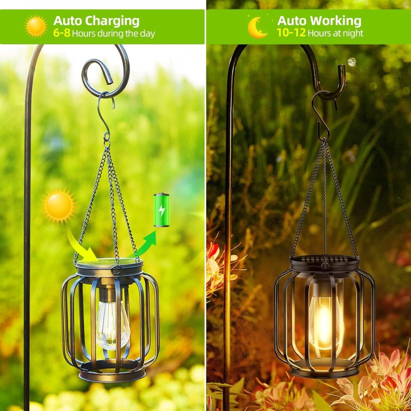 Solar Hanging Lanterns Outdoor, 4 Pack Metal Lights With Hook, Bright and Warm Waterproof for Outside, Classic Outdoor Lights for Yard Garden Patio Porch Decor - Image 3