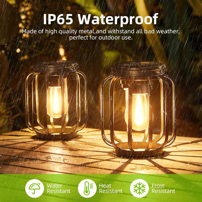 Solar Hanging Lanterns Outdoor, 4 Pack Metal Lights With Hook, Bright and Warm Waterproof for Outside, Classic Outdoor Lights for Yard Garden Patio Porch Decor - Image 4