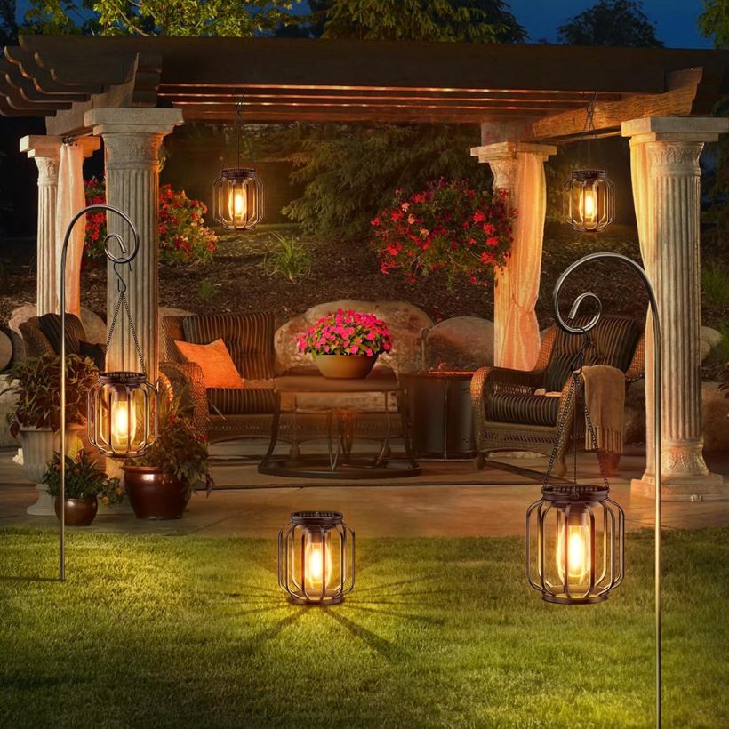 Solar Hanging Lanterns Outdoor, 4 Pack Metal Lights With Hook, Bright and Warm Waterproof for Outside, Classic Outdoor Lights for Yard Garden Patio Porch Decor - Image 6