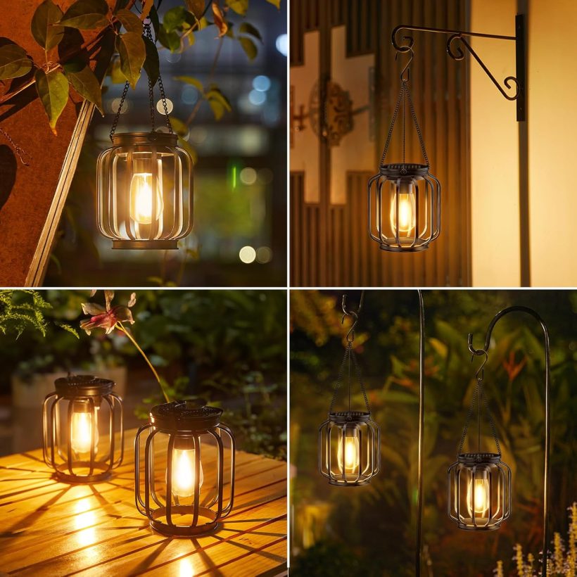Solar Hanging Lanterns Outdoor, 4 Pack Metal Lights With Hook, Bright and Warm Waterproof for Outside, Classic Outdoor Lights for Yard Garden Patio Porch Decor - Image 7