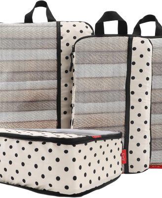 4 Set Compression Packing Cubes - Ultralight Travel Organizers with Laundry Bag, Space-Saving Suitcase Organizer, Expandable Packing Cubes for Travel, Business Trip and Family Vacation (Polka Dot)