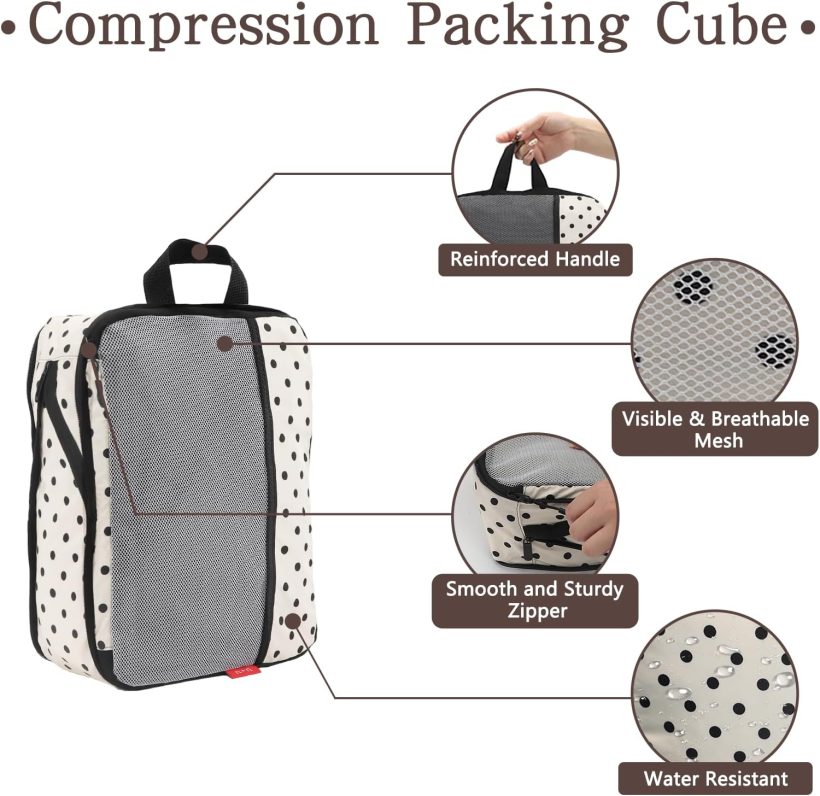 4 Set Compression Packing Cubes - Ultralight Travel Organizers with Laundry Bag, Space-Saving Suitcase Organizer, Expandable Packing Cubes for Travel, Business Trip and Family Vacation (Polka Dot) - Image 2