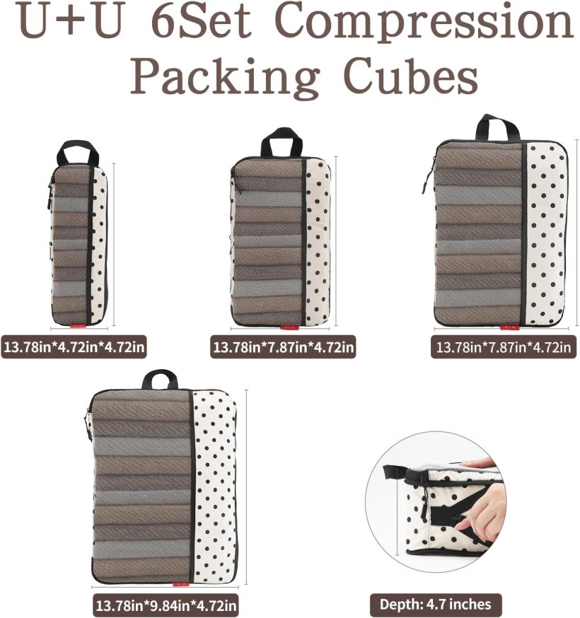 4 Set Compression Packing Cubes - Ultralight Travel Organizers with Laundry Bag, Space-Saving Suitcase Organizer, Expandable Packing Cubes for Travel, Business Trip and Family Vacation (Polka Dot) - Image 3