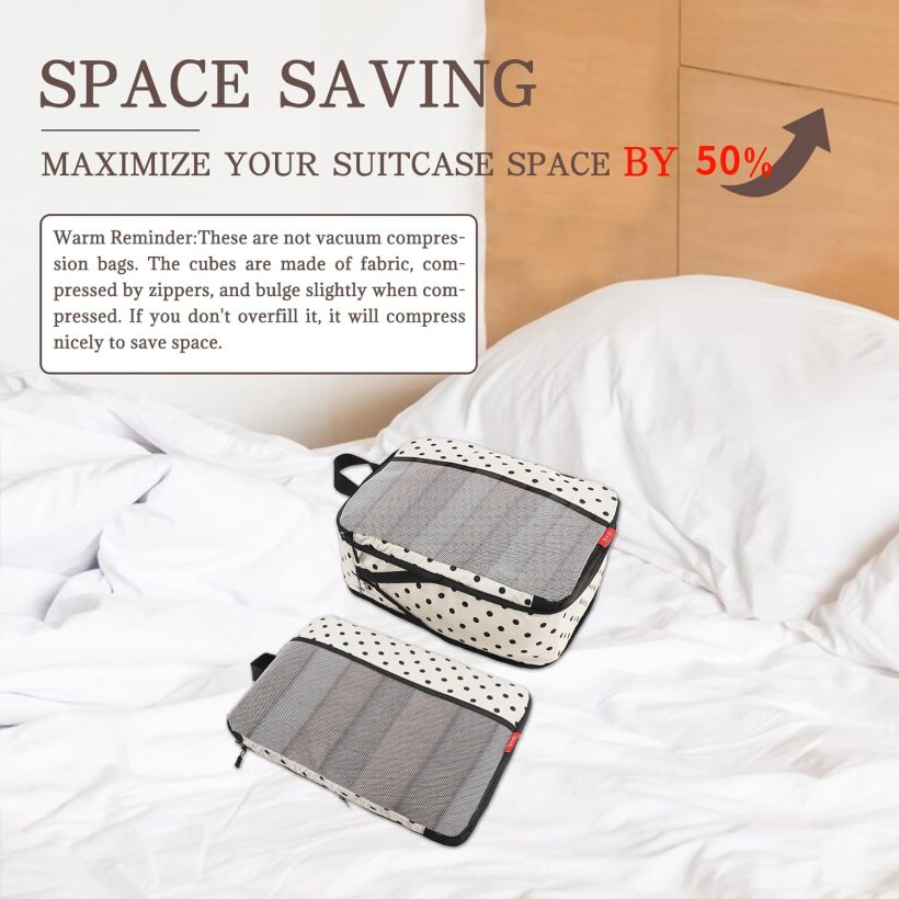 4 Set Compression Packing Cubes - Ultralight Travel Organizers with Laundry Bag, Space-Saving Suitcase Organizer, Expandable Packing Cubes for Travel, Business Trip and Family Vacation (Polka Dot) - Image 4