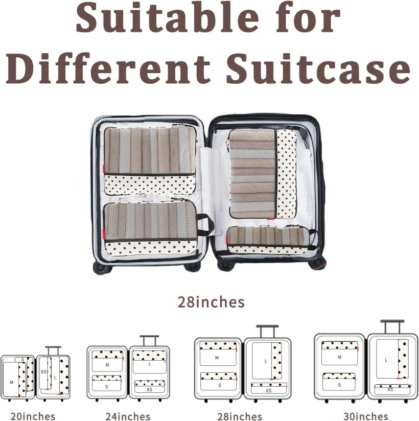 4 Set Compression Packing Cubes - Ultralight Travel Organizers with Laundry Bag, Space-Saving Suitcase Organizer, Expandable Packing Cubes for Travel, Business Trip and Family Vacation (Polka Dot) - Image 6